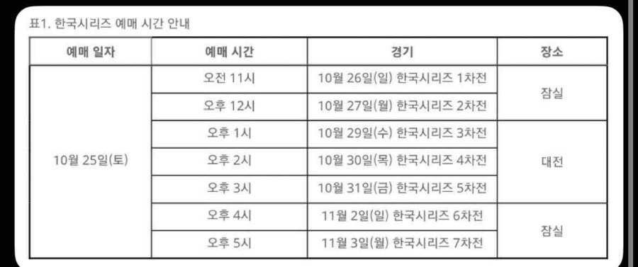 한국시리즈 예매 일정